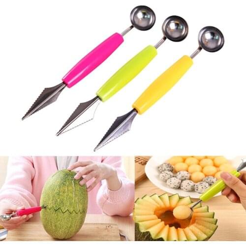 2 in 1 Creative Ice Cream Dig Ball Scoop Spoon Baller Fruit Carving Knife Watermelon DIY Assorted Cold Dishes Tool Cutter Gadge