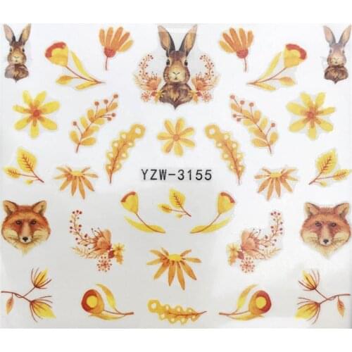 YZWLE 2020 New Arrivial Yellow fox / flower Water Decal Animal / Flamingo / Flower 3D Manicure Sticker Nail Water Sticker