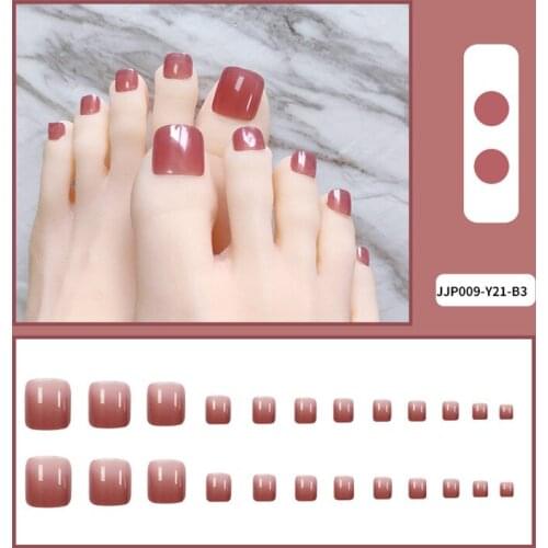 24Pcs Shiny Pink White Full Cover Short Toenail False Nails Chic DIY Foot Tip Fake Nail Art Salon Nail Art Manicure Material
