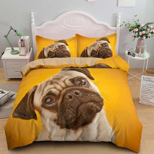 3D Cute Dog Duvet Cover Set Bedding Pug King Queen Bed Comforter