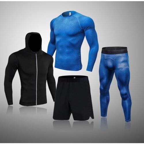 4 Pcs/Set Running Sport Compression Suits Men Jogging Cycling Tracksuit Sets Gym Fitness Training Rashgard Legging Sportswear