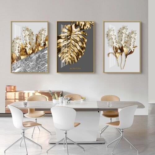 Abstract Golden Plant Leaves Picture Wall Poster Modern Style Canvas Print Painting Art Aisle Living Room Unique Decoration