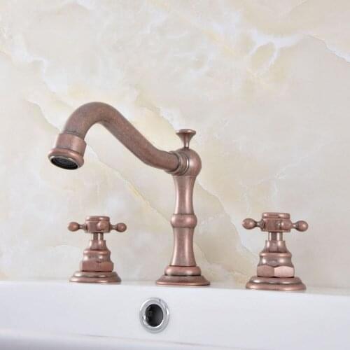 Antique Copper 3 Holes Widespread Bathroom Basin Faucet Deck Mounted Vessel Sink / Bathtub Dual Handle Mixer Taps