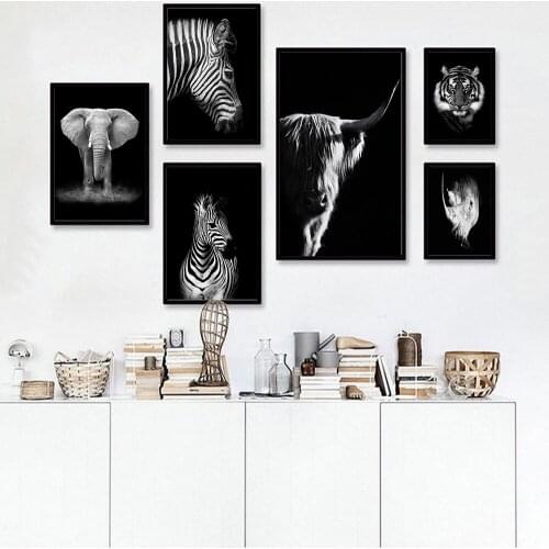 CNPAINTING Canvas Painting Black White Animal Pictures Wall Art for Living Room Poster Print Home Decor No Frame
