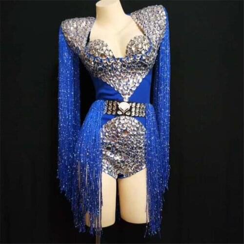 D12 Party stage show wears dress sexy bodysuit dj diamonds dj jumpsuit dance costumes bar outfits hips skirt tassel clothes ds