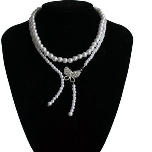 Double Layers Pearl Necklace Butterfly Statement Necklaces For Women Fashion Wedding Party Jewelry 2021 New Design