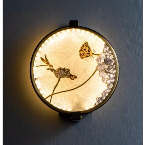 【Enamel】Modern New Chinese Style Creative Bamboo Leaf/Lotus Leaf Art Hotel Bedroom Bathroom Mirror Front Corridor Wall Lamps