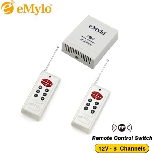 EMylo DC 12V Learning Smart Switch, Wireless RF Remote Control Light Led Switch 433Mhz White Transmitter 8-Channels Relay Toggle