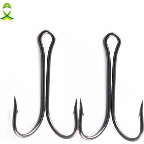 JSM 50pcs/lot Dual High Carbon Steel Black Fishing Hooks Double anchor hook Saltwater fishing tackle size 8#-4/0