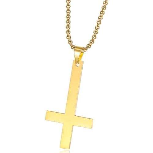 Fashion Gold Pendant Necklaces Stainless Steel Inverted Cross Necklace for Women Men Jewelry