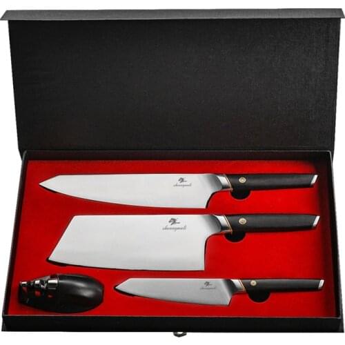 Shuangmali 4PCS Chef Knife Set 5Cr15 Stainless Steel Kitchen Chinese Cleaver Knives Set Gif Box Slicing Knife With Sharpener