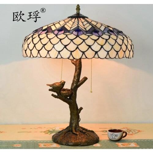 European style white glass tiffany peacock bird table lamp living room dining room bedroom study decorative lamp