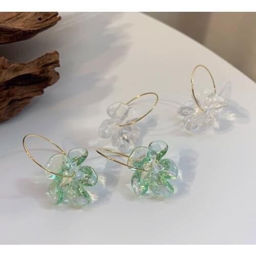 14k Gold Handmade Transparent Light Fashion Petal Pendant Earrings Korean Version Of The Forest Flower Long Earrings Trend