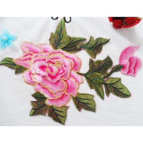 Clothing Pink embroidery flower patch Embroidered Iron On Patches Sticker Garment Appliques DIY Accessory