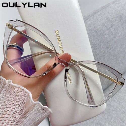 Oulylan Blue Light Blocking Glasses Frame Women Fashion Optical TR90 Spectacle Frames Men Vintage Cat Eye Decorative Eyeglasses