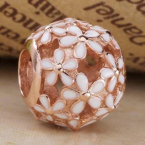 Original Rose Openwork Enamel Darling Daisy Meadow Beads Fit 925 Sterling Silver Bead Charm Bracelet Bangle Diy Jewelry