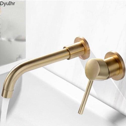 DyuIhr simple copper buried wall concealed hot and cold washbasin faucet into the wall double hole paint black washbasin faucet