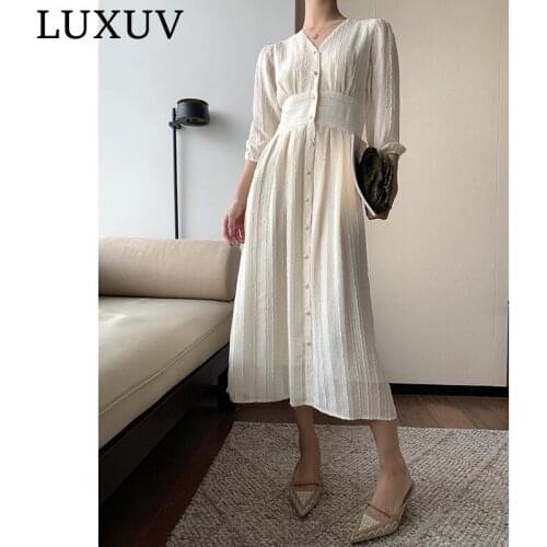 LUXUV Womens Dress Shirt Long Maxi Sundress Ceremony Formal Clothing Office Lady Harajuku Elegant Imitate Chiffon Grace Gentle