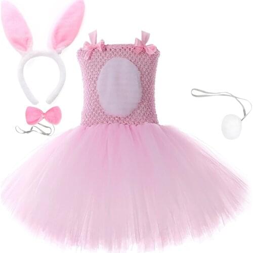 Pink Bunny Girl Costume Toddler Kids Rabbit Tutu Dress Outfits for Baby Girls New Year Birthday Dresses Easter Holiday Clothes
