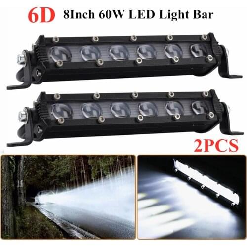 2PCS 6D 8Inch 60W LED Light Bar IP68 Waterproof 4X4 Off Road Truck SUV ATV Spotlight Fog Lamp Led bar Work Light Car Accessorie