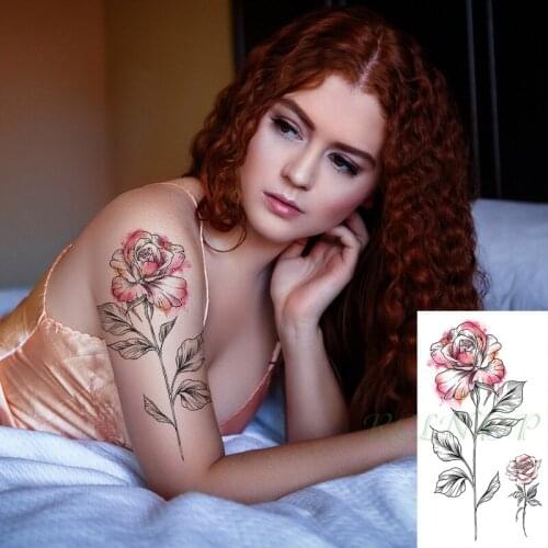 Waterproof Temporary Tattoo Sticker Pink Rose Flower Plant Element Fake Tatoo Flash Tatto Arm Leg Art for Women Men