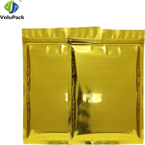 High quality 10x15cm(4x6in), 100 X Glossy Gold Zipper Top Heat Sealing Flat Pouch Aluminum Mylar Ziplock Storage Bags