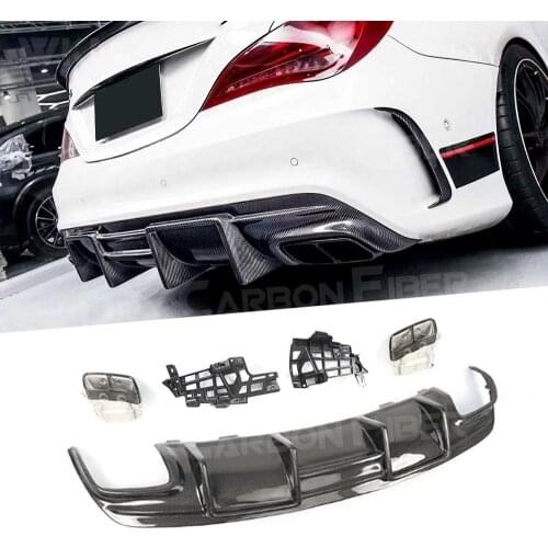 Carbon Fiber Rear Lip Diffuser Spoiler Bumper for Mercedes Benz W117 CLA Class CLA45 AMG Sport 2013-2019 Four Outlet Exhaust