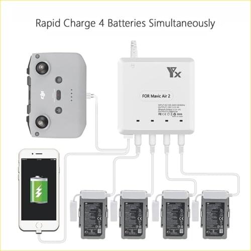 For Mavic Air 2 /2S Drone 6 in 1 Battery Charger with USB Port Remote Control Charging Hub Intelligent Multi Charger Accessory