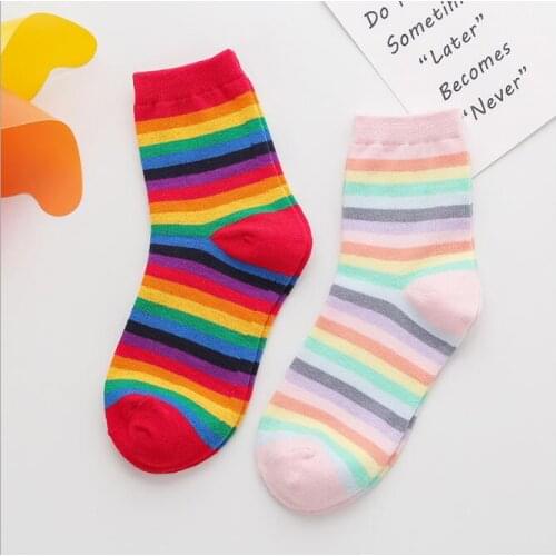 Retro casual rainbow stripes socks women