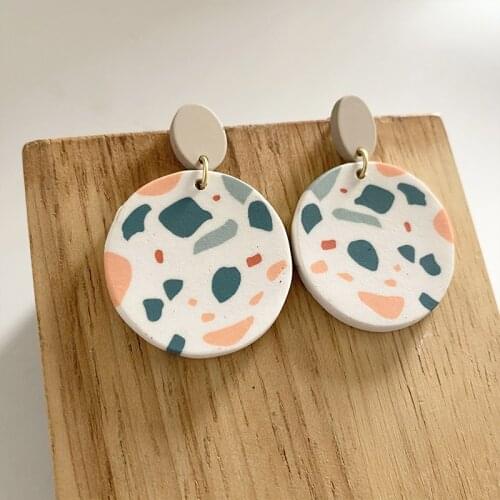 Handmade Polymer Clay Dangle Earrings for Women Artistic Pattern Palm Leaves Print Simple Modern Friend Gift Textured Jewelry
