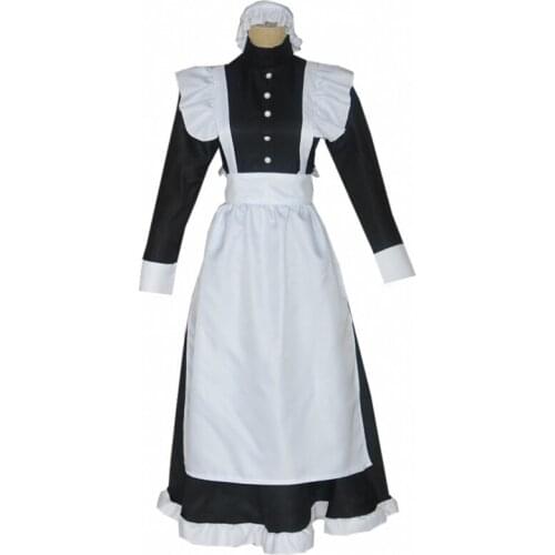 XS-2XL Women Men Halloween Castle Maid Costume White Black Long Skirt Cafe Attendant Black and White Stage Dress