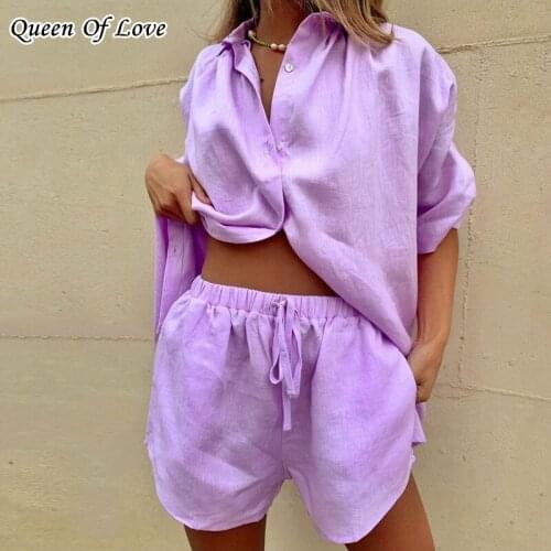 2021 Summer Fashion Elegant Shorts Suit Casual Loose 2 Piece Women Half Sleeve Blouse Shirt And Short Pant Matching Set Outfit