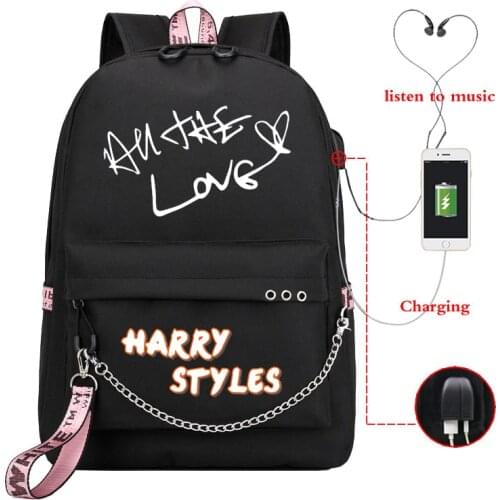 New Mochila Feminina Harry Styles ALL THE LOVE Usb Charge Pink Backpack Women School Bags for Teenage Girls Laptop Backpacks Men