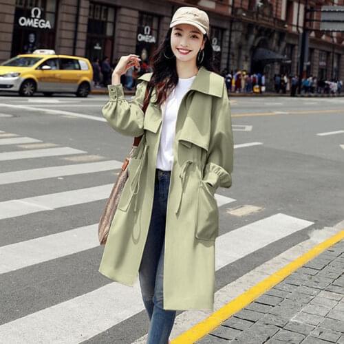 Womens Trench Coat Light Weight Casual 2021 New Women Lining Trench Long Section Solid Color Coat Ladys Windbreak Women Coat