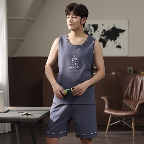 Boy Male Vest Pants Pajamas Sleeveless Vest Pant Pyjamas Undershirt Sleepwear Nightwear Elastic Waist Mans Jams PURE Cotton HDE