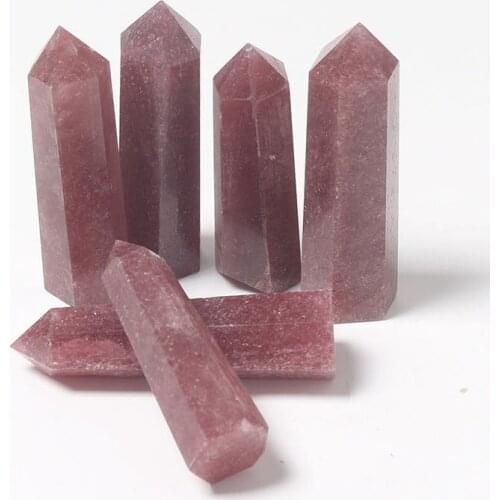 1PC Natural strawberry quartz hexagonal column Crystal Point Mineral Ornament Healing obelisk Wand Home Decoration DIY Gift