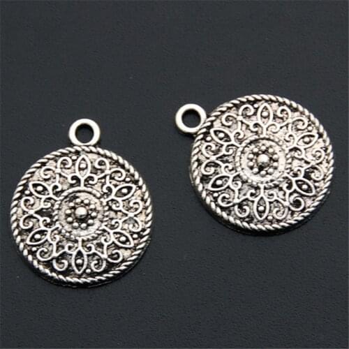 10pcs Silver Color Round Flowers Circle Pendants Figure Charms Zinc Alloy Diy Handmade Jewelry A2551