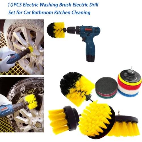 High Quality 10 Piece Electric Scrubber Brush Drill Brush Kit Car Wheel Hub Polishing Scouring Pad Power Drill Scrubber Brush