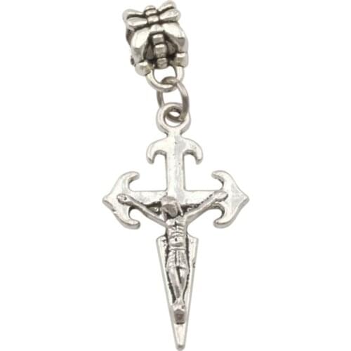 100Pcs Zinc Alloy Jesus Christ Crucifix Religious Cross Charm Big Hole Beads Fit European Bracelet Jewelry