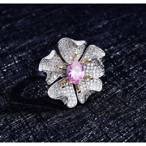 2021 Trend Charm Flower Rings Inlay Full Shiny Zircon Silver Two Tone Adjustable Size Fine Jewelry For Women Wedding Engagement