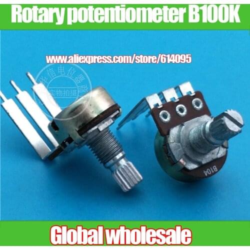 5pcs 148 type single large curved foot Rotary potentiometer B100K / handle length 15MM knurling axis / Volume potentiometer