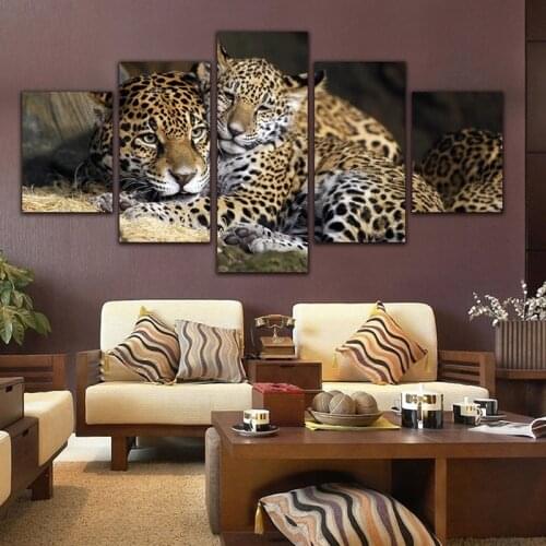 5 Pieces of High-definition Micro-jet Leopard Posters Living Room Bedroom Decoration Frameless Printing Canvas Hanging Paintings