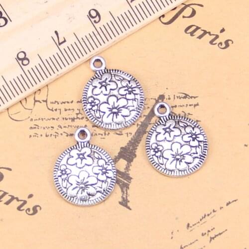 72pcs Jewelry Charms circle flower 15mm Antique Silver Plated Pendants Making DIY Handmade Tibetan Silver Jewelry
