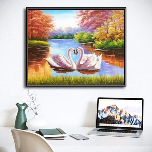 New hot 5D DIY Diamond Painting Cross Stitch Two Swans Square Rhinestone Diamond Embroidery Mosaic Living Room Decoration Gift
