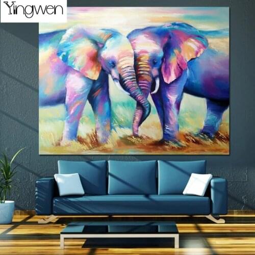 5D DIY Full Diamond Painting Double Watercolor Elephants Resin Diamond Beads Embroidery Animal Mosaic Cross Stitch 3D Home Decor