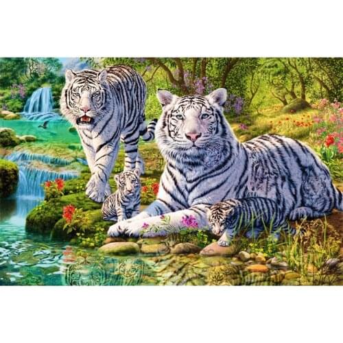 New Needlework Diamond Painting Mosaic Tiger Family & Beautiful Forest Diamond Embroidery With Home Decoration KBL