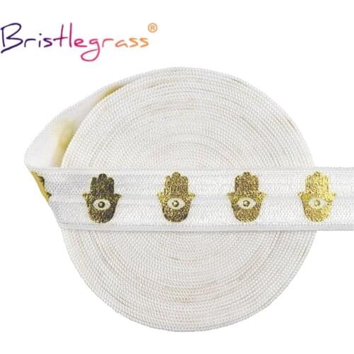 BRISTLEGRASS 2 5 10 Yard 5/8" 15mm Evil Eye Hamsa Hand Foil Print Fold Over Elastics FOE Spandex Bands Tape Hair Tie Sewing Trim