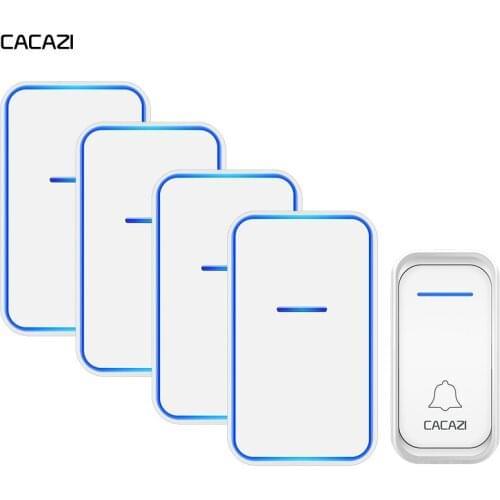 CACAZI Home Intelligent Wireless Doorbell Waterproof 300M Remote 1 Button 4 Receiver US EU UK AU Plug Welcome Calling Door Bell