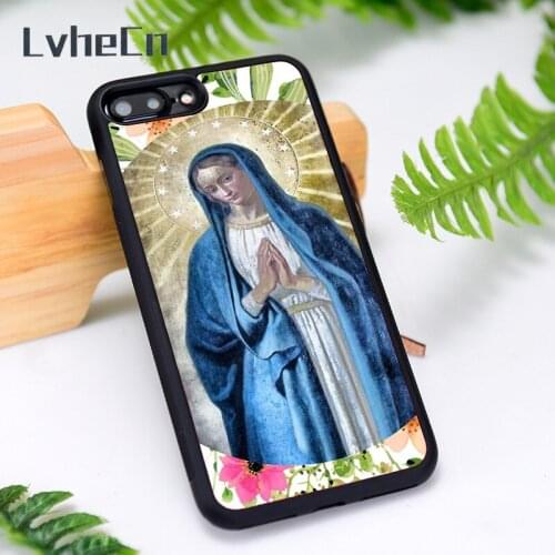 LvheCn Silicone Rubber Phone Case Cover for iPhone 6 6S 7 8 Plus X XS XR 11 12 Mini Pro Max Virgin Mary Blessed Praying