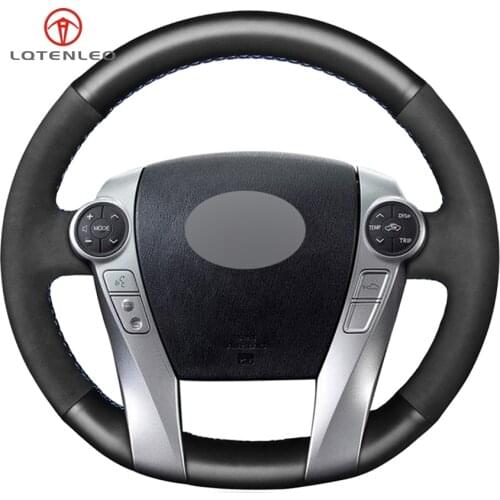 LQTENLEO Black Genuine Leather Suede Steering Wheel Cover For Toyota Prius 30(XW30) 2009-2015 Prius C(US) V(US) 2012-2017 Aqua